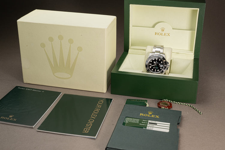 2009 Rolex GMT Master II 116710 Black Index Dial Box, Booklets, Card, Hangtag & Chrono Tag