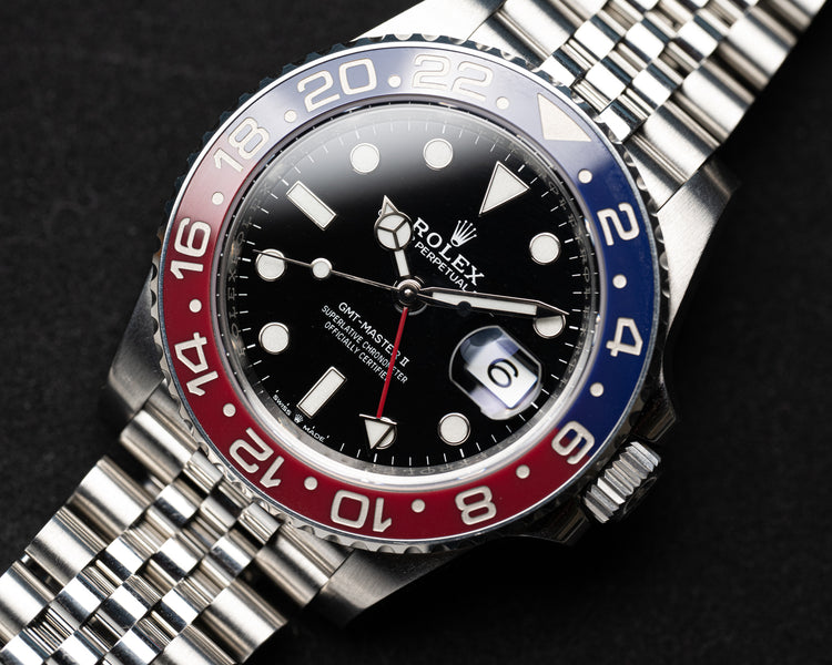 2018 Rolex GMT-Master II Ceramic Pepsi Bezel w/ Jubilee Bracelet, Box, Card, Cloth, Booklets, Hangtag & Chrono Tag