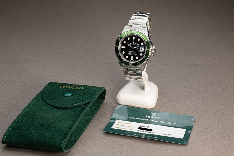 2005 Rolex 16610 Submariner Green Bezel with Rolex Service Card
