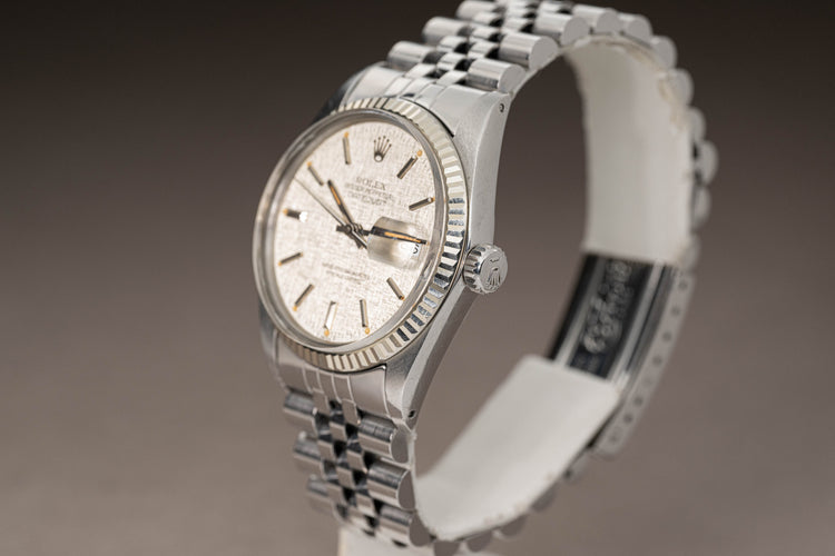 1983 Rolex 16014 Datejust Silver Linen Dial w/Creamy Lume Markers and Hands