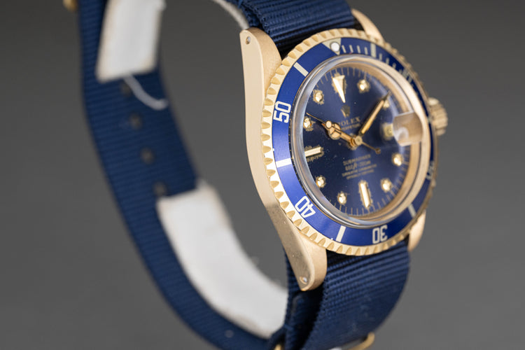 1978 Rolex 18k Submariner 1680 Blue Dial on Blue Nato strap
