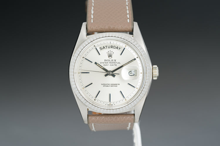 1967 Rolex 1803 18k White Gold Day-Date Pie Pan Silver Tritium Dial