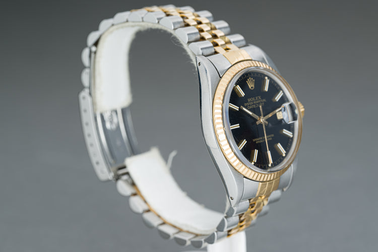 1986 Rolex 16013 Datejust 18k/St Black Dial Jubilee band Box, Papers Booklets & Tag