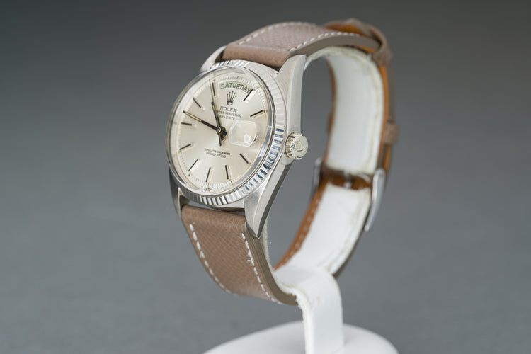 1967 Rolex 1803 18k White Gold Day-Date Pie Pan Silver Tritium Dial