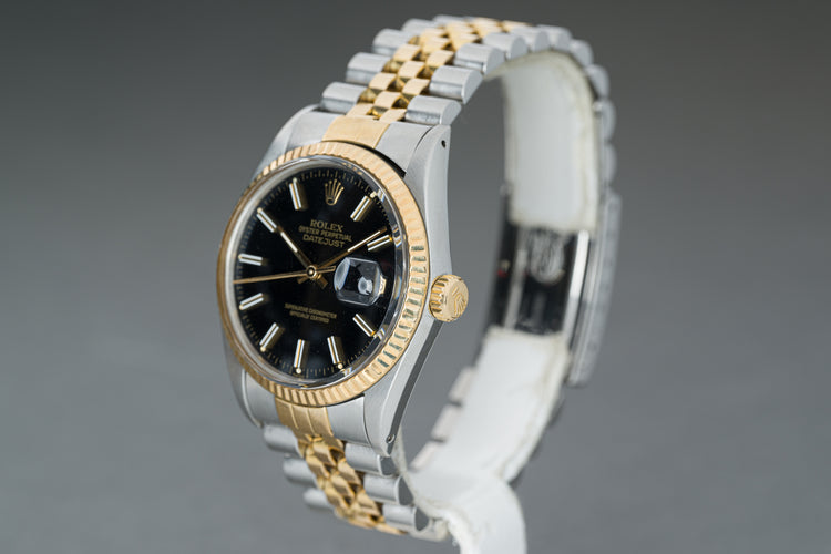 1986 Rolex 16013 Datejust 18k/St Black Dial Jubilee band Box, Papers Booklets & Tag