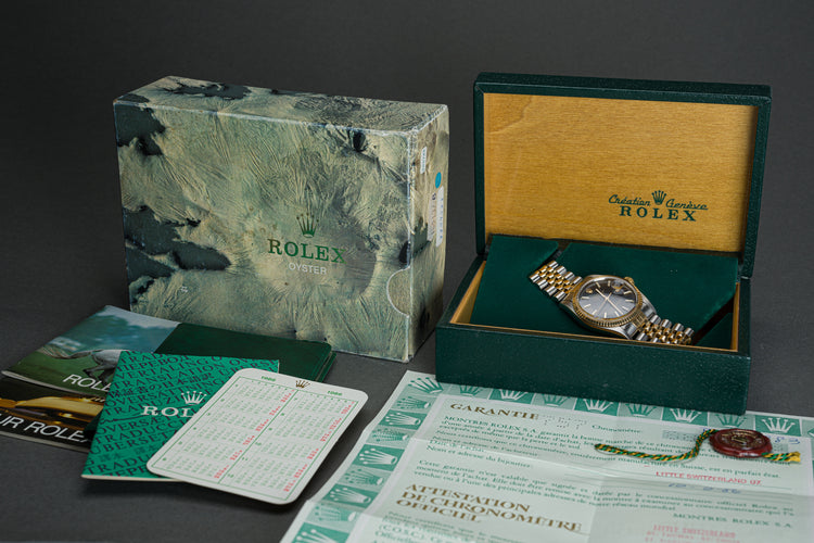 1986 Rolex 16013 Datejust 18k/St Black Dial Jubilee band Box, Papers Booklets & Tag