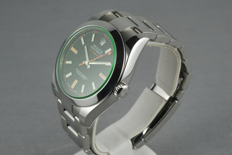 Rolex Milgauss Green V Serial 116400 GV with Box and Papers