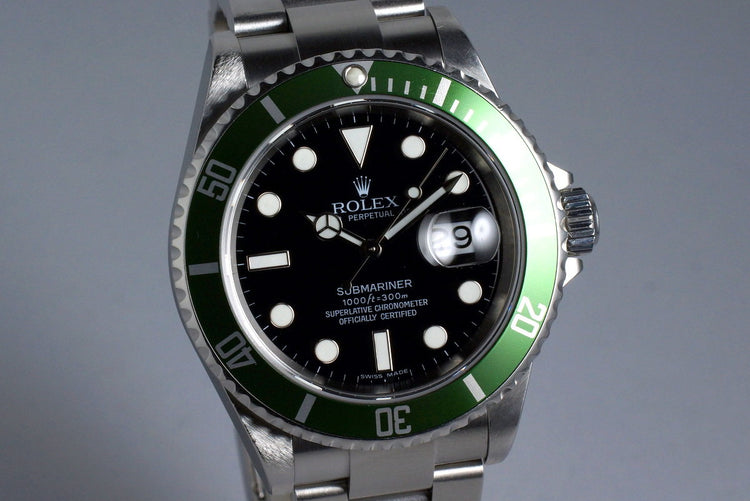 2006 Rolex Green Submariner 16610V with Box and Papers