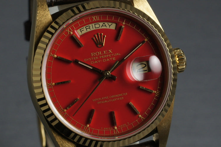 1986 Rolex 18K Day-Date 18038 with Red Stella Dial