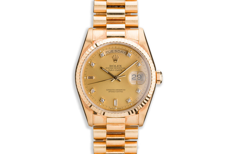 1989 Rolex 18K YG Day-Date 18238 with Champagne Diamond Marker Dial