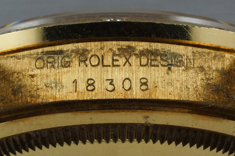 1988 Rolex YG Bark Day-Date 18308 Tapestry Dial with Factory Diamond Bark Bezel