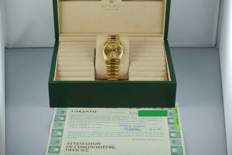 1989 Rolex YG Day-Date 18238 with Box and Papers