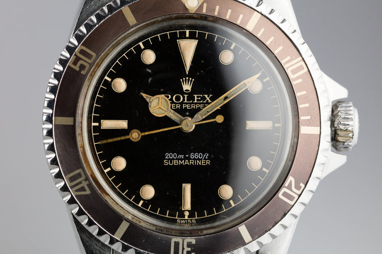 1963 Rolex Pointed Crown Guard Case Submariner 5513 with Silver Depth Rating Gilt Exclamation Dial