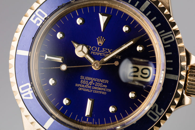 1972 Rolex 18K YG Submariner 1680 Blue Nipple Dial