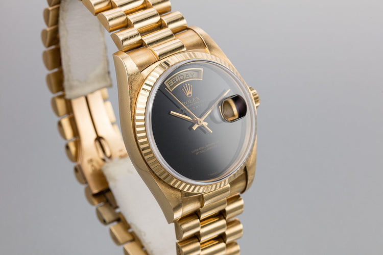 1979 Rolex 18K YG Day-Date 18038 Onyx Dial with Service Papers