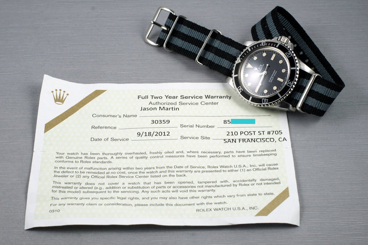 1984 Rolex Submariner 5513 with Rolex Service Papers