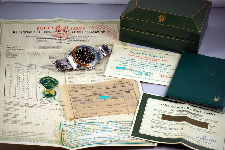 1964 Rolex GMT 1675 Glossy Gilt Dial with Box and Papers