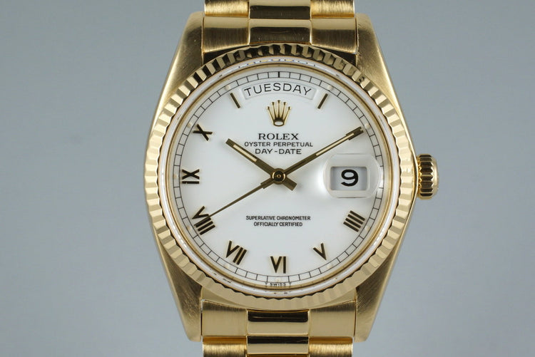 1982 Rolex YG Day Date 18038 with White Roman Dial