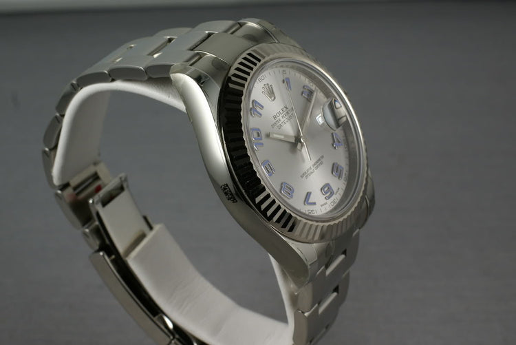 Rolex Datejust II 116334 with RHODIUM and BLUE ARABIC dial MINT