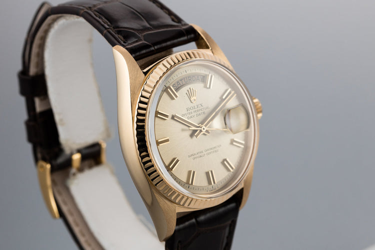 1968 Rolex Day-Date 1803 with No Lume Gold "Wide Boy" Dial