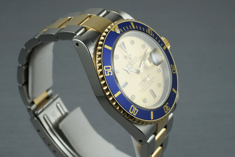 2000 Rolex Two Tone Submariner 16613 Serti Dial with Box and Papers
