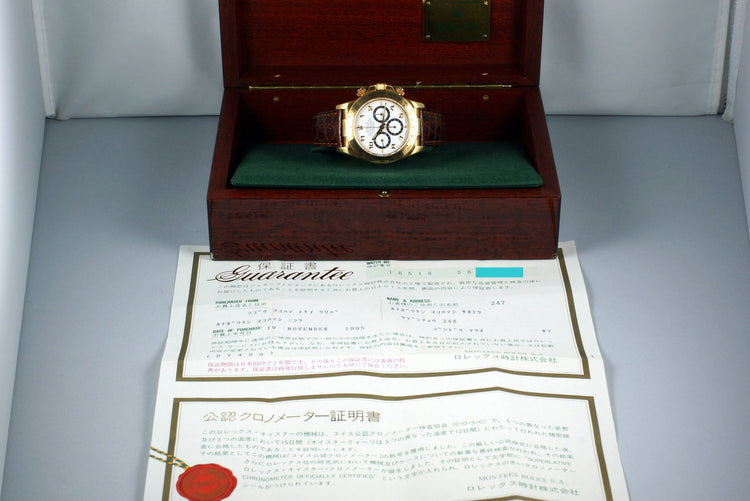 1995 Rolex YG Zenith Daytona 16518 White Arabic Dial with Box and Papers