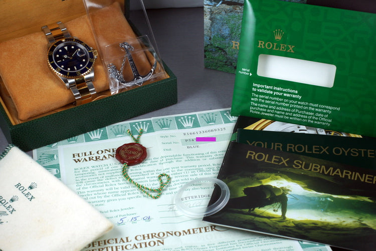 2000 Two Tone Blue Submariner 16613 with Box and Papers