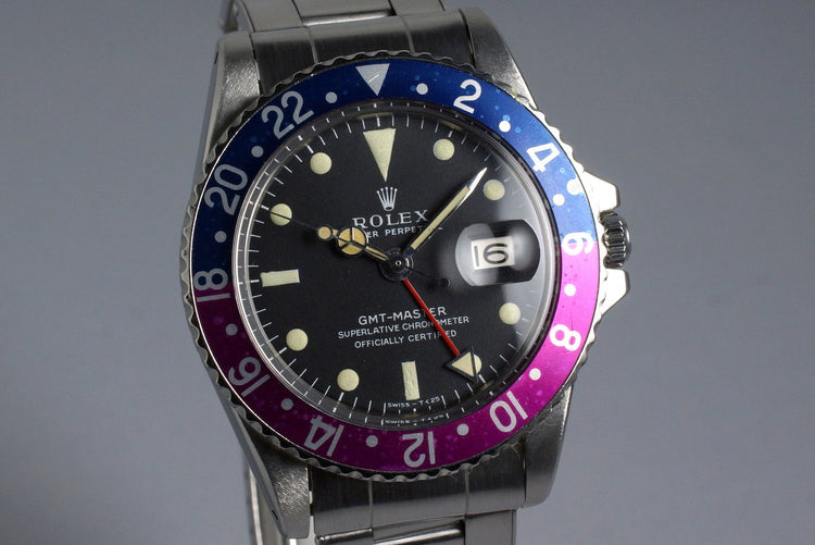 1967 Rolex GMT 1675 Mark I Dial and Fuchsia Insert with Box and Papers