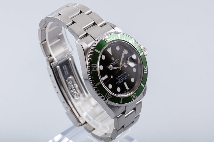 2007 Green Anniversary Rolex Submariner 16610LV with Box and Papers