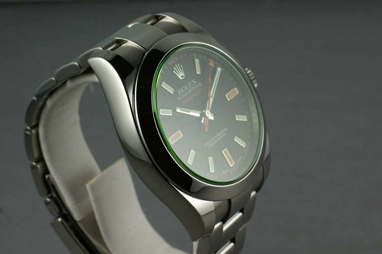 Rolex Milgauss Green V Serial 116400 GV with Box and Papers