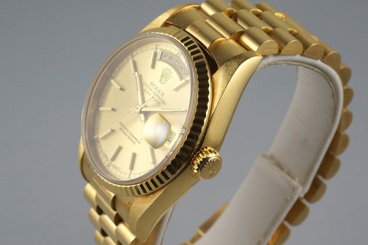 1991 Rolex YG Day-Date 18238 Champagne Dial with Box and Papers