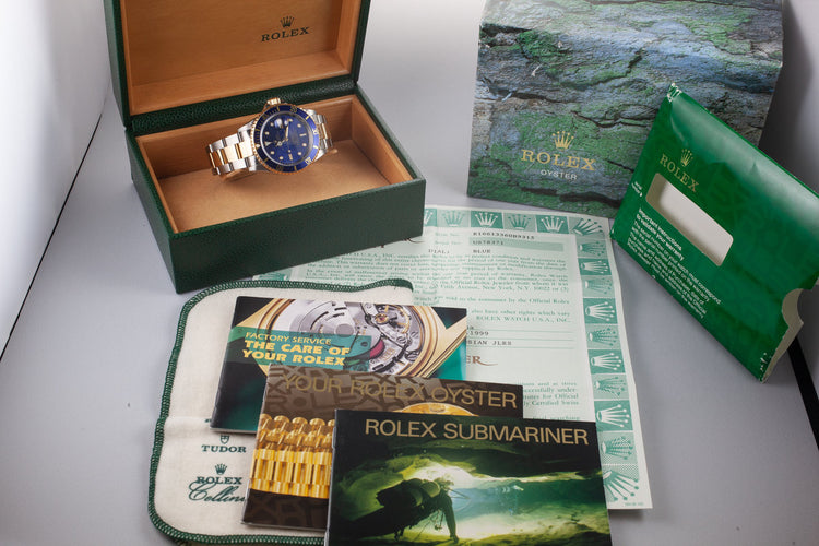 1999 Rolex Two Tone Submarinwer 16613 Blue SWISS Only Dial with Box and Papers