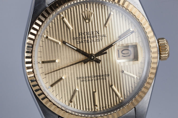 1985 Rolex DateJust 16013 Gold Tapestry Dial with Box and Papers