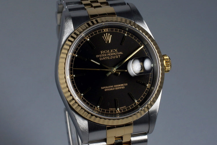 2002 Rolex Two Tone DateJust 16233 Glossy Black Dial