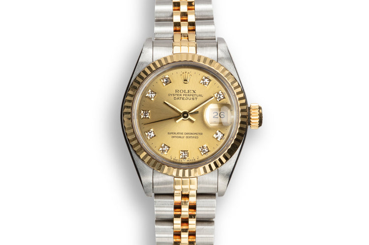 1990 Rolex Two-Tone Ladies DateJust 69173 Champagne Diamond Dial
