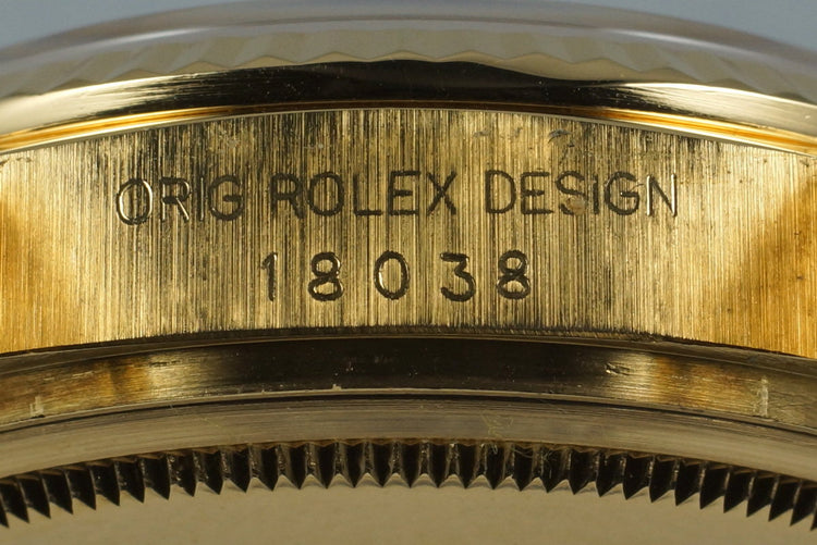 1982 Rolex YG Day Date 18038 with White Roman Dial