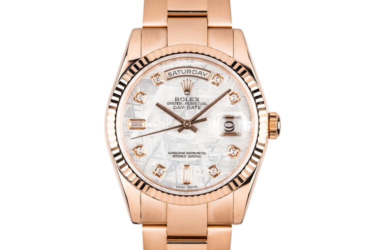 2005 Rolex 18K Rose Gold Day-Date118235 Diamond Meteorite Dial with Box and Papers