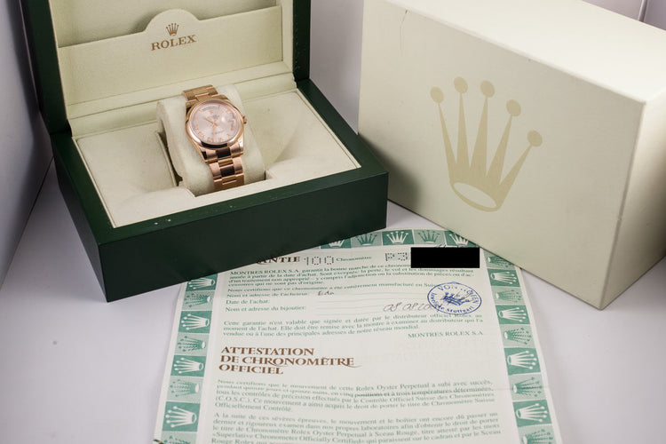 2000 Rolex 18K Rose Gold Day-Date 118205 with Box and Papers