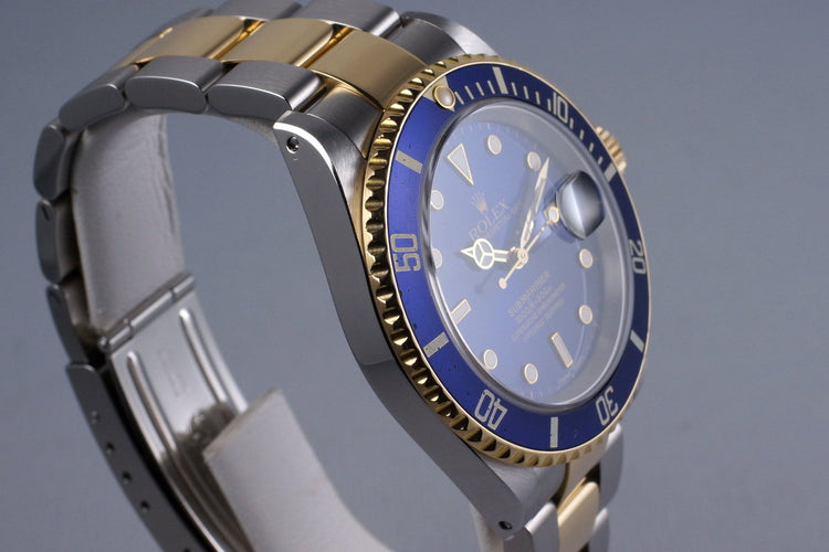1999 Rolex Two Tone Blue Submariner 16613 with Box and Papers