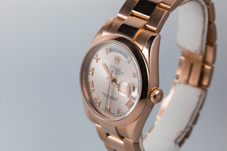 2000 Rolex 18K Rose Gold Day-Date 118205 with Box and Papers