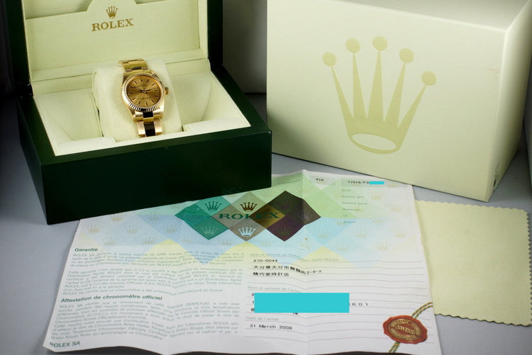 2003 Rolex YG MidSize Oyster Perpetual 77518 with Box and Papers