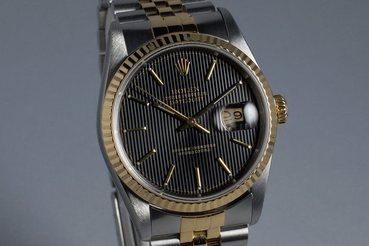 1991 Rolex Two Tone DateJust 16233 Black Tapestry Dial with Concentric Circles