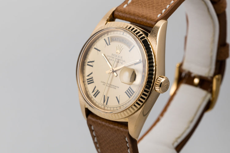 1970 Rolex 18K Day-Date with Champagne Large Roman Dial