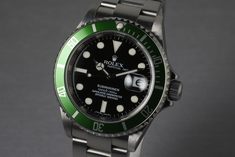 2007 Rolex Green Submariner 16610V with Box and Papers