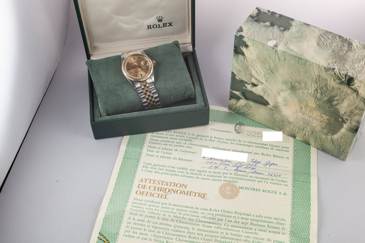 1972 Rolex Two-Tone DateJust 1601 Champagne Sigma Dial with Box and Papers