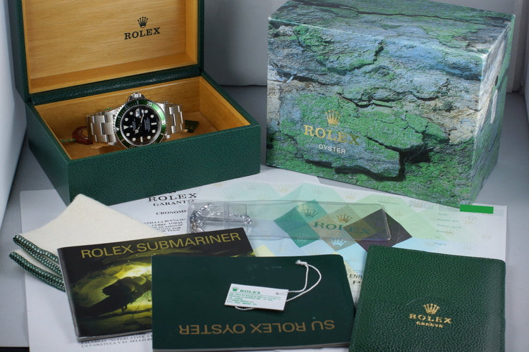 2004 Rolex Green Submariner 16610LV Mark I with Box and Papers MINT