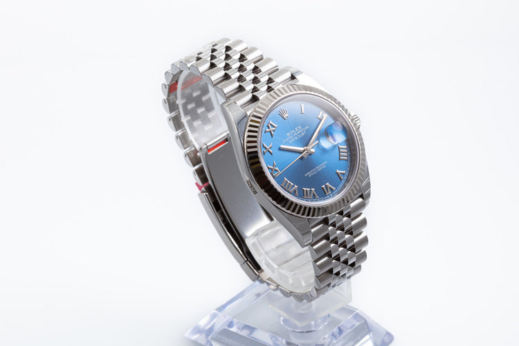 2022 Full Stickers Rolex Datejust 126334 41mm Azzurro Blue Roman Dial with Box & Card