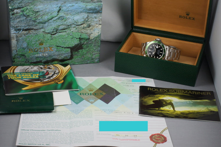 2005 Rolex Green Submariner 16610V with Box and Papers
