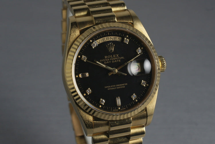 1985 Rolex President 18038 with Black Diamond Dial and Box & Papers