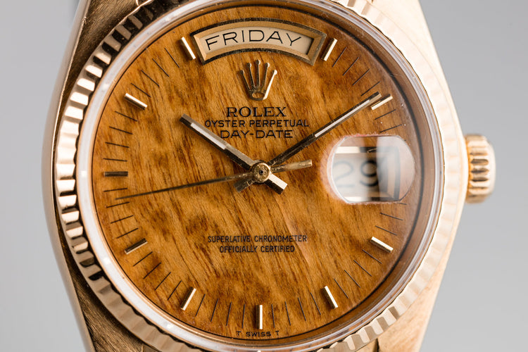 1984 Rolex 18K YG Day-Date 18038 Birch Wood Dial